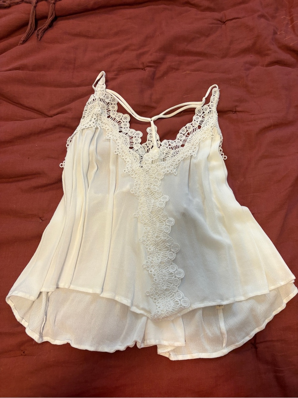 Ivory Lace-Trim Sleeveless Camisole Top